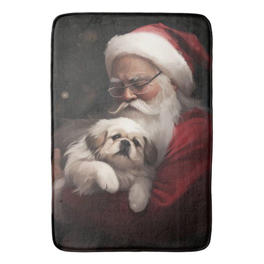 Pekingese mit dem Weihnachtsmann Weihnachten Badematte (Vorderseite Vertikal)