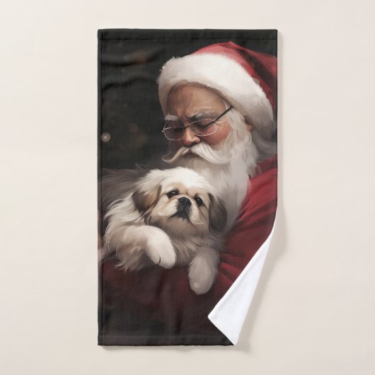 Pekingese mit dem Weihnachtsmann Weihnachten Badhandtuch Set (Handtuch)