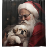 Pekingese mit dem Weihnachtsmann Weihnachten Duschvorhang (Vorderseite)