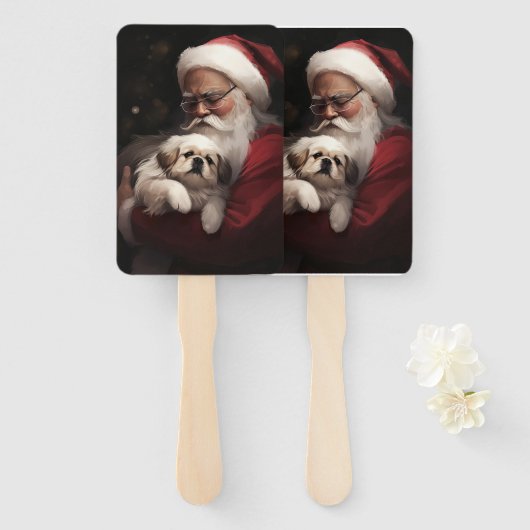 Pekingese mit dem Weihnachtsmann Weihnachten Fächer (Vorne und Hinten)