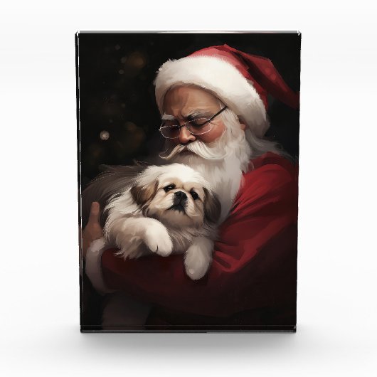 Pekingese mit dem Weihnachtsmann Weihnachten Fotoblock (Vorderseite)