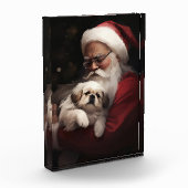 Pekingese mit dem Weihnachtsmann Weihnachten Fotoblock (Links)