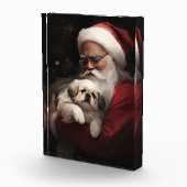 Pekingese mit dem Weihnachtsmann Weihnachten Fotoblock (Rechts)
