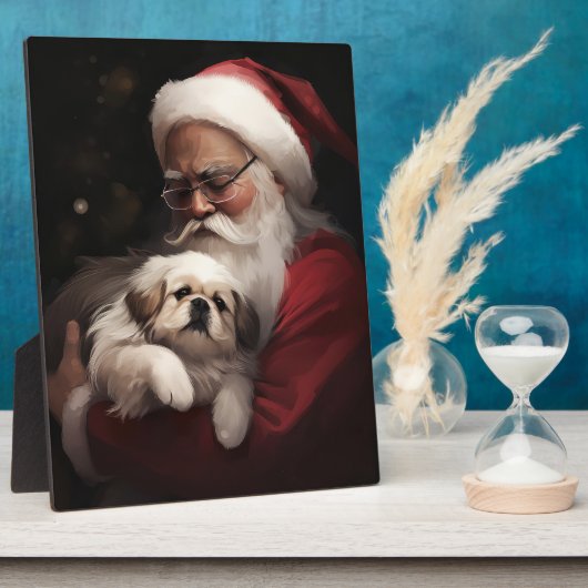 Pekingese mit dem Weihnachtsmann Weihnachten Fotoplatte (Seite)
