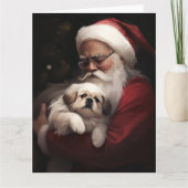 Pekingese mit dem Weihnachtsmann Weihnachten Karte (Vorderseite)