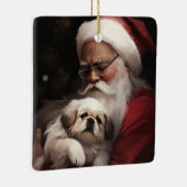 Pekingese mit dem Weihnachtsmann Weihnachten Keramikornament (Rechts)