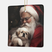 Pekingese mit dem Weihnachtsmann Weihnachten Keramikornament (Links)