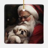 Pekingese mit dem Weihnachtsmann Weihnachten Keramikornament (Rückseite)