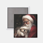 Pekingese mit dem Weihnachtsmann Weihnachten Magnet (Vorderseite/Rückseite)
