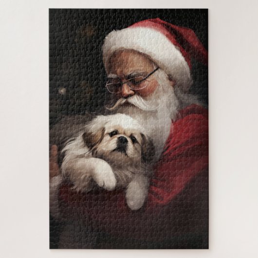 Pekingese mit dem Weihnachtsmann Weihnachten Puzzle (Vertikal)