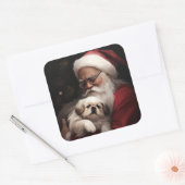 Pekingese mit dem Weihnachtsmann Weihnachten Quadratischer Aufkleber (Umschlag)