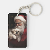 Pekingese mit dem Weihnachtsmann Weihnachten Schlüsselanhänger (Rückseite)