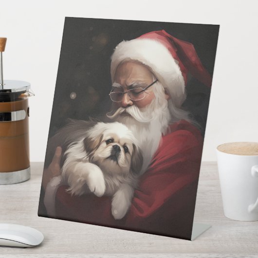 Pekingese mit dem Weihnachtsmann Weihnachten Sockelschild
