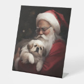 Pekingese mit dem Weihnachtsmann Weihnachten Sockelschild (Vorderseite)