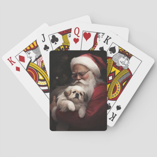 Pekingese mit dem Weihnachtsmann Weihnachten Spielkarten (Rückseite)