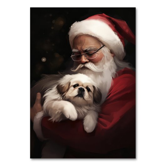 Pekingese mit dem Weihnachtsmann Weihnachten Tischnummer (Rückseite)