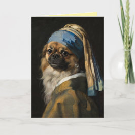 Pekingese mit Perlenohrring Grußkarte Karte