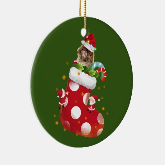Pekingese mit Socken Keramik Ornament (Rechts)