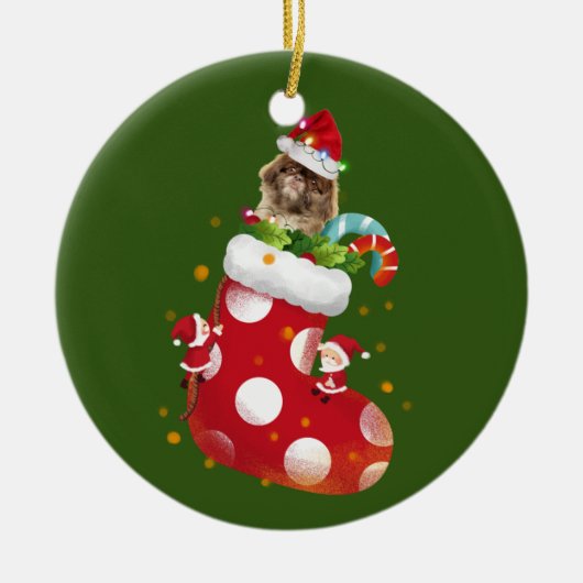 Pekingese mit Socken Keramik Ornament (Vorne)