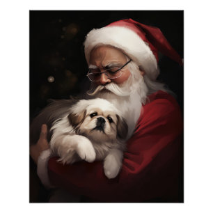 Pekingese mit Weihnachtsmann Festive Weihnachten Poster