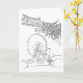 Pekingese Moon Gate Card Karte (Gelbe Blume)