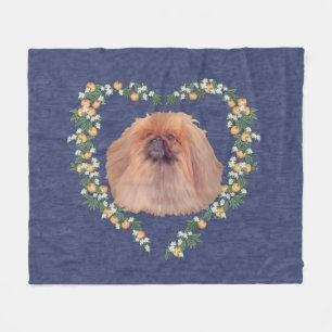 Pekingese Orangenblüte Fleecedecke