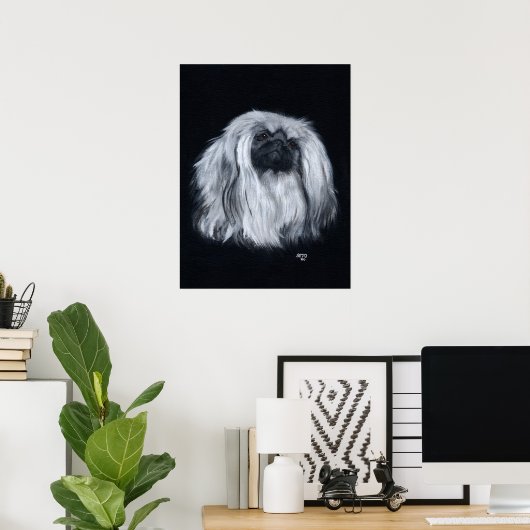 Pekingese Portrait in Schwarz-Weiß Poster (Heimbüro)