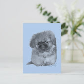 Pekingese Puppy Blue Postkarte (Stehend Vorderseite)