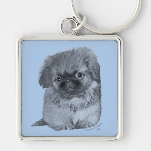 Pekingese Puppy Blue Schlüsselanhänger (Vorne)