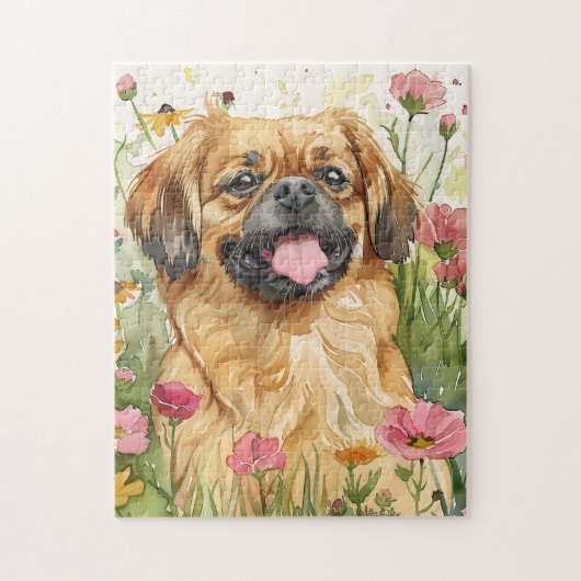 Pekingese Puzzle – Wasserfarben-Hundekunst (Vertikal)