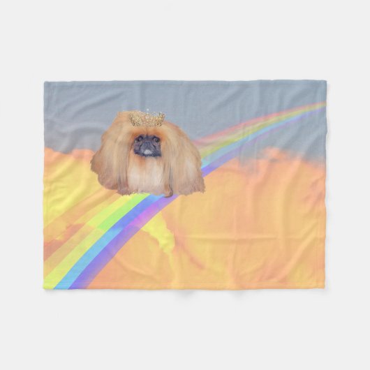 Pekingese Rainbow Fleecedecke (Vorderseite (Horizontal))