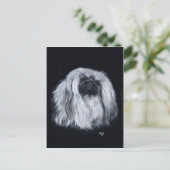 Pekingese Schwarz/Weiß Postkarte (Stehend Vorderseite)