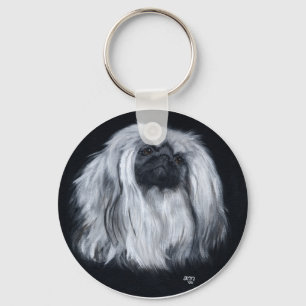 Pekingese Schwarz & Weiß Schlüsselanhänger