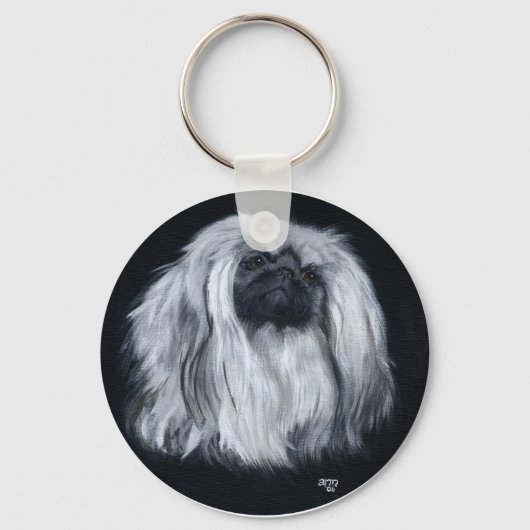 Pekingese Schwarz/Weiß Schlüsselanhänger (Vorderseite)