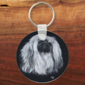 Pekingese Schwarz/Weiß Schlüsselanhänger (Vorderseite)