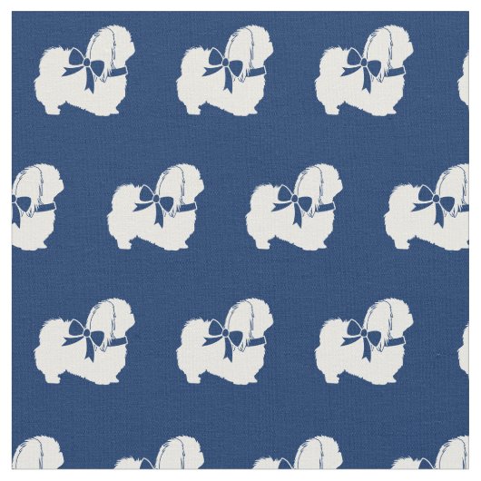 Pekingese Silhouette Pet Navy Blue Stoff (Nahaufnahme)