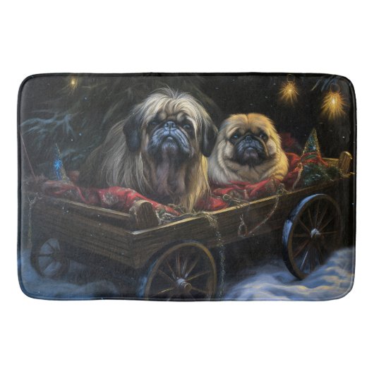 Pekingese Snowy Sleigh Weihnachtsdekor Badematte (Vorderseite)