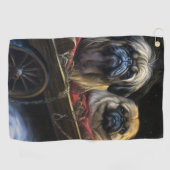 Pekingese Snowy Sleigh Weihnachtsdekor Golfhandtuch (Horizontal)