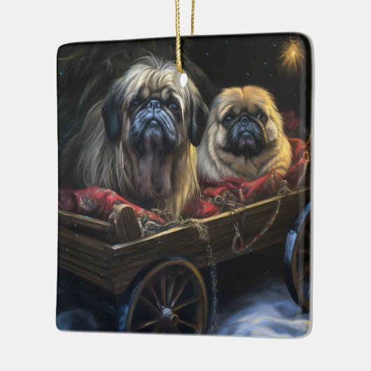 Pekingese Snowy Sleigh Weihnachtsdekor Keramikornament (Links)