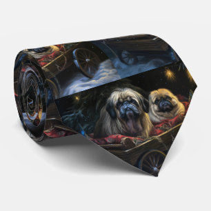 Pekingese Snowy Sleigh Weihnachtsdekor Krawatte