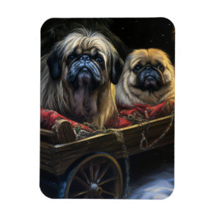 Pekingese Snowy Sleigh Weihnachtsdekor Magnet