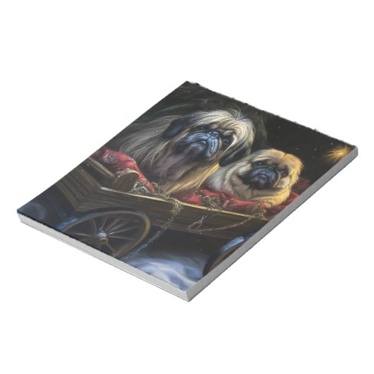 Pekingese Snowy Sleigh Weihnachtsdekor Notizblock (Rotiert)