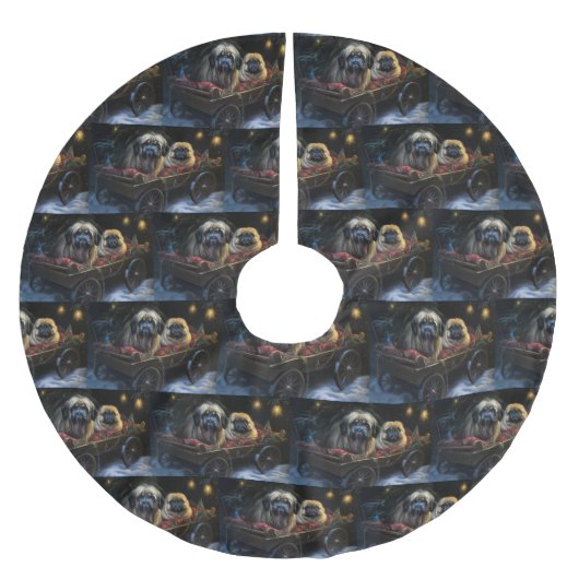 Pekingese Snowy Sleigh Weihnachtsdekor Polyester Weihnachtsbaumdecke (Vorderseite)