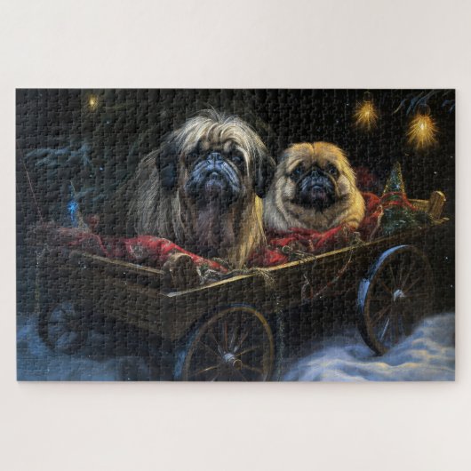 Pekingese Snowy Sleigh Weihnachtsdekor Puzzle (Horizontal)
