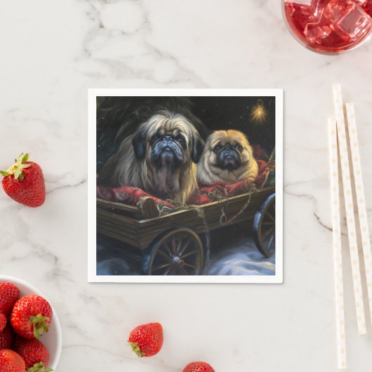 Pekingese Snowy Sleigh Weihnachtsdekor Serviette (Beispiel)