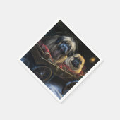 Pekingese Snowy Sleigh Weihnachtsdekor Serviette (Ecke)