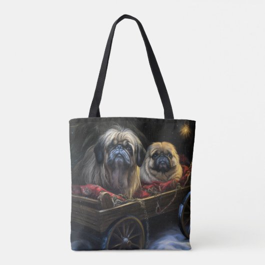 Pekingese Snowy Sleigh Weihnachtsdekor Tasche (Rückseite)