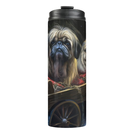 Pekingese Snowy Sleigh Weihnachtsdekor Thermosbecher (Vorderseite)