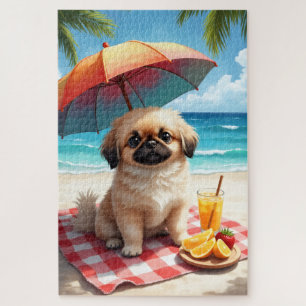 Pekingese Strand Relax Szene Puzzle