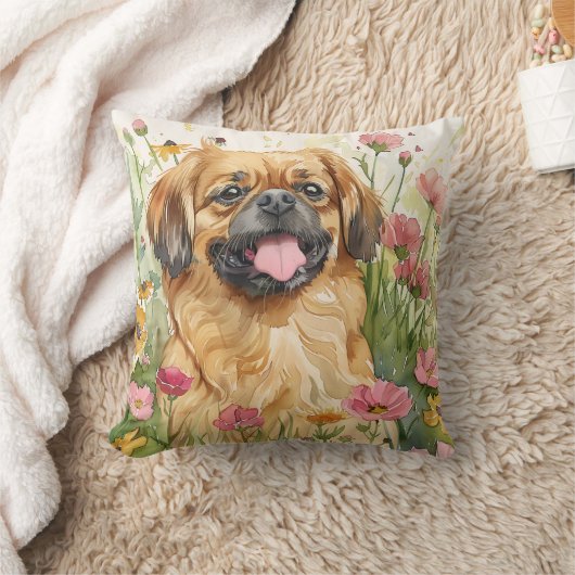 Pekingese Throw Pillow – Watercolor Kissen (Decke)